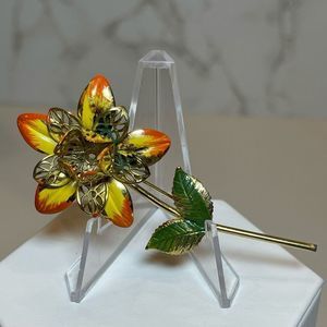 Vintage bright colors enamel flower pin brooch yellow orange green